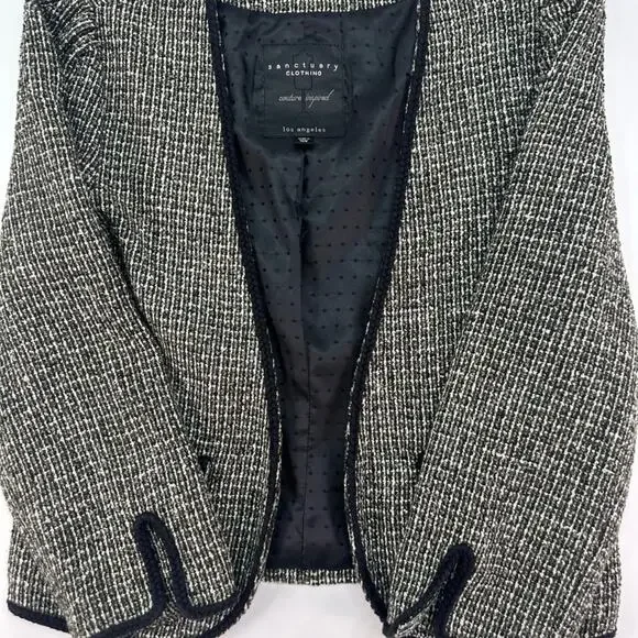 Sanctuary Los Angeles Black & White Tweed Cardigan Blazer Women’s XS - Picture 6 of 9